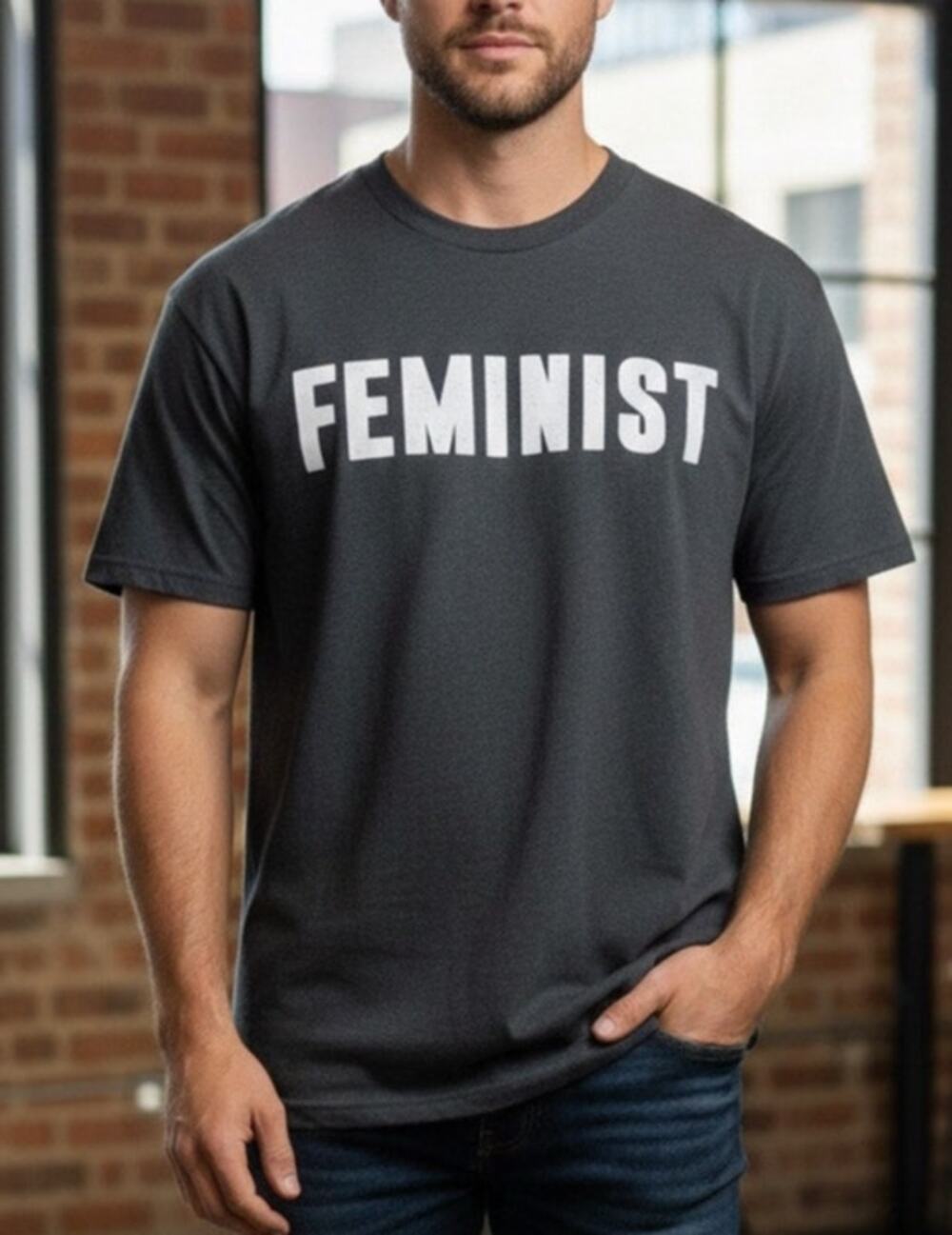 Unisex Anvil Gray Short Sleeve Tee with Bold “Feminist” Graphic